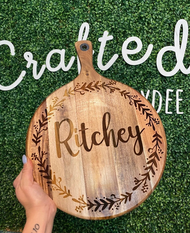 Last Name Round Serving Board