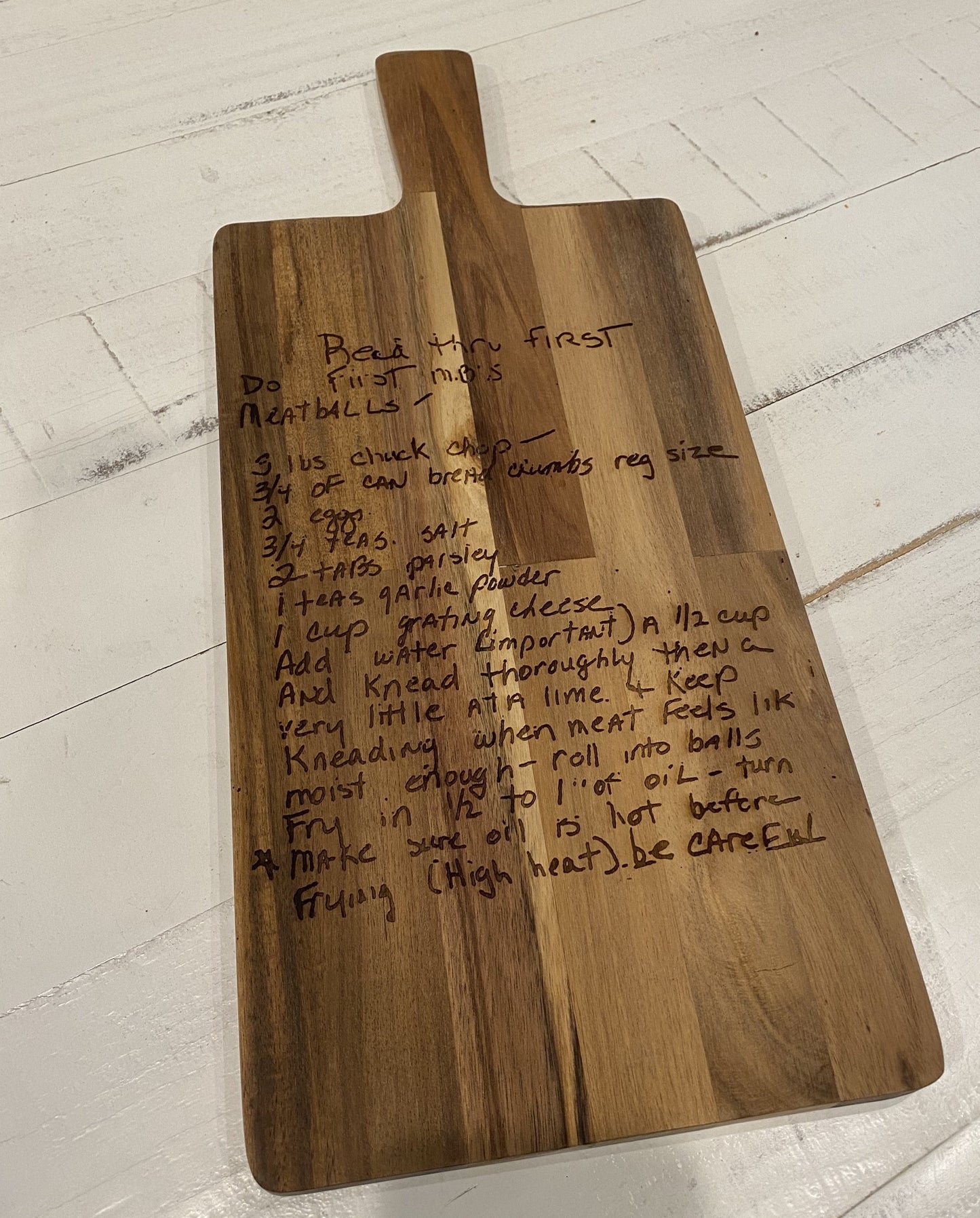 Handwritten recipe cheeses board