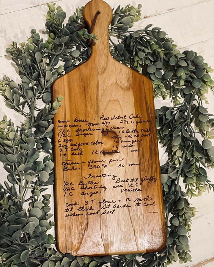 Handwritten recipe cheeses board
