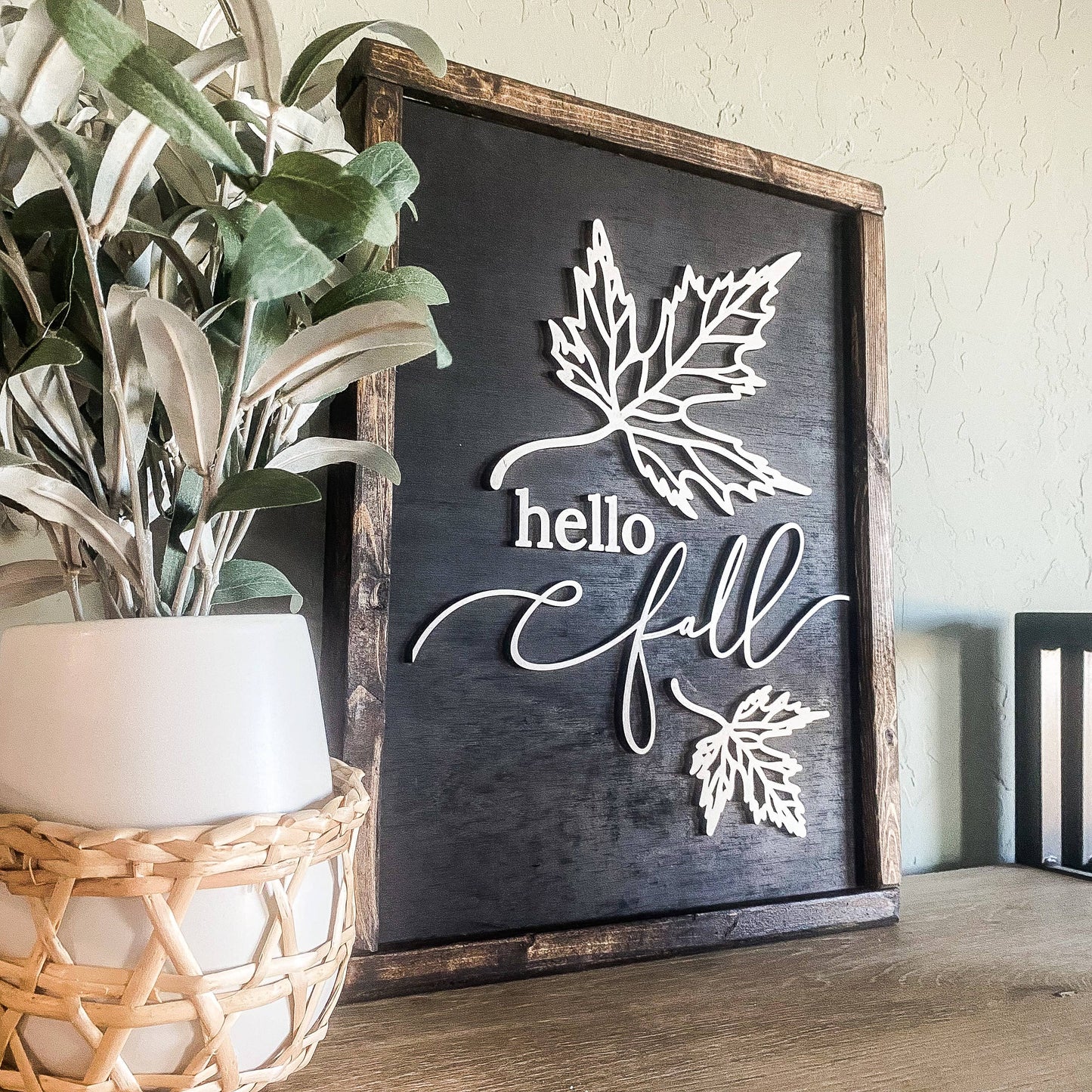 Hello Fall Laser 3D Wood Sign: Special Walnut