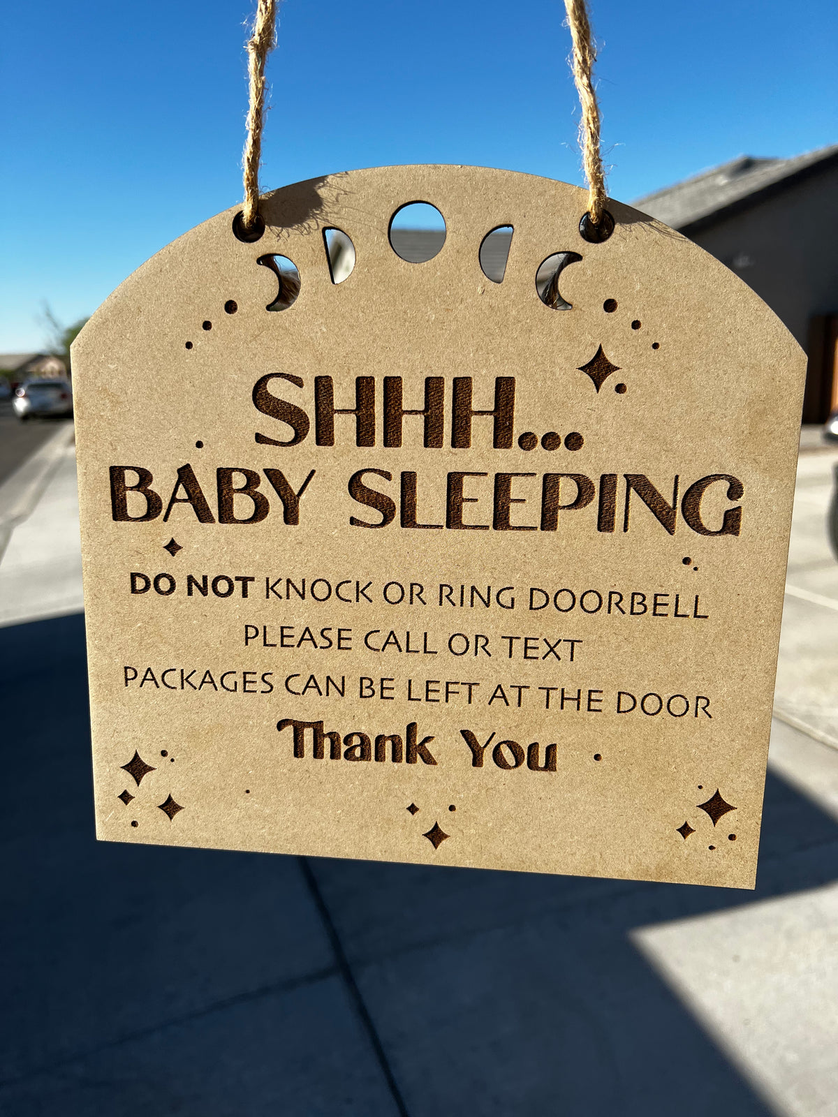 Fukaisu Shhh Baby Sleeping Sign – Do Not Knock Wooden Door Hanger For Nursery & Front Door